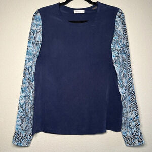 Equipment Liam Silk Blouse Top Blue Python Snake Print Long Sleeve Womens XS